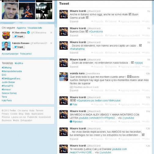 La pagina Twitter di Icardi