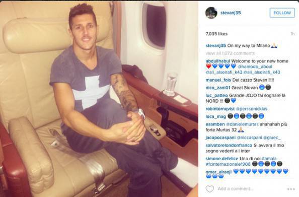 Stevan Jovetic diretto a Milano (foto Instagram)