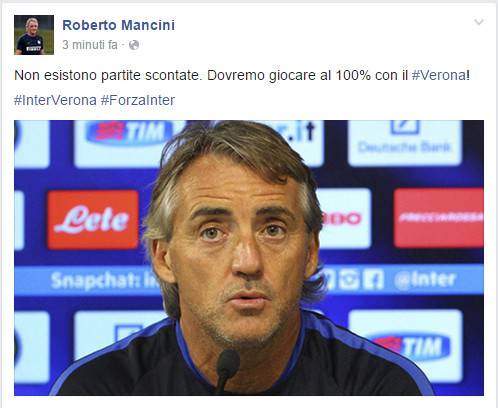 Post su Facebook di Mancini
