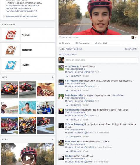 La pagina Facebook di Marquez