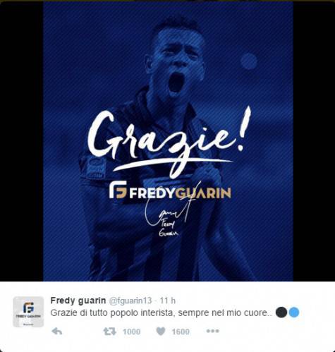 Il tweet di Guarin