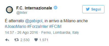 L'Inter annuncia Gabigol e Joao Mario (Twitter)