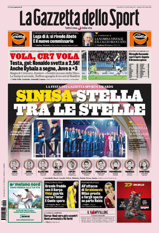 Gazetta Dello Sport 19 Décembre 1960 Inter-juventus 3-1 Roma-milan