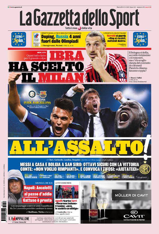Gazzetta Dello Sport 10 Décembre 1983 Original : INTER MOSER FERRARI ROMA JUVENTUS