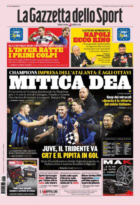 Gazzetta dello Sport - I titoli sull'Inter del 12 dicembre