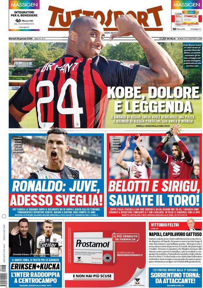 Tuttosport I titoli sull'Inter del 28 gennaio