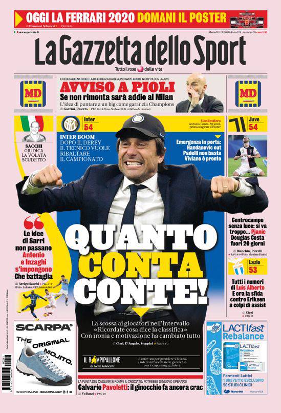 Gazzetta dello Sport I titoli sull'Inter dell'11 febbraio