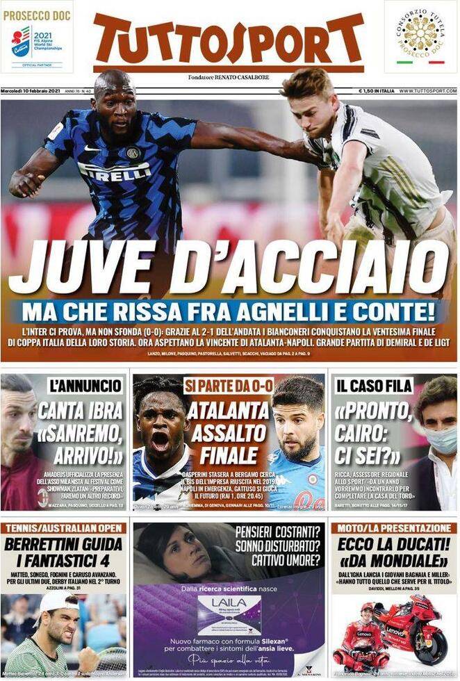 Tuttosport Juve d'acciaio ma che rissa fra Agnelli e Conte!