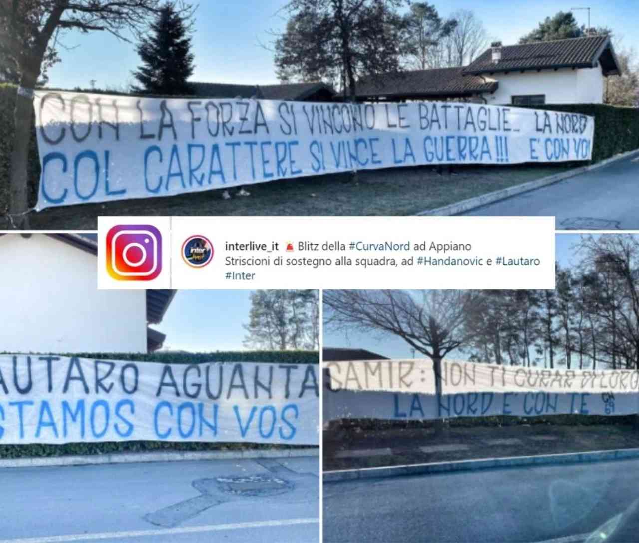 FOTO | Curva Nord ad Appiano: striscioni di appoggio a Lautaro e Handanovic