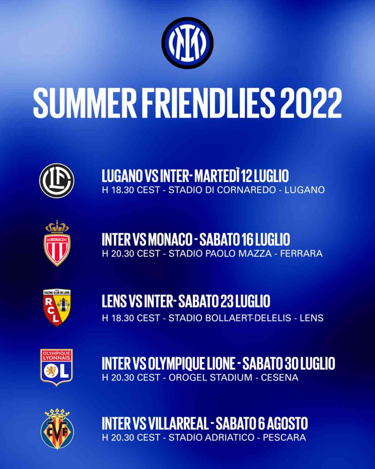 Inter, il calendario completo della tournee estiva: date e orari di luglio