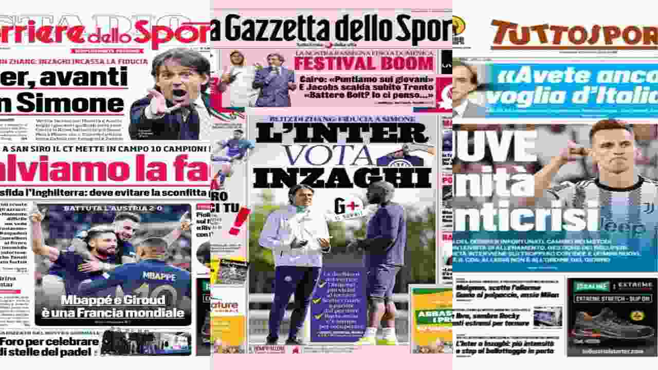 Rassegna stampa: titoli Inter gazzetta corriere tuttosport