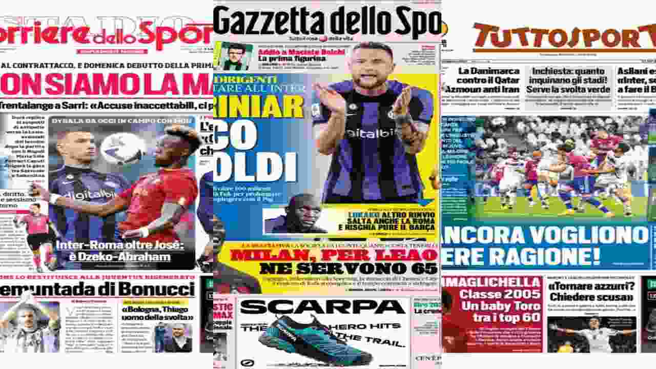 Gazzetta, Corriere e Tuttosport: i titoli sull'Inter