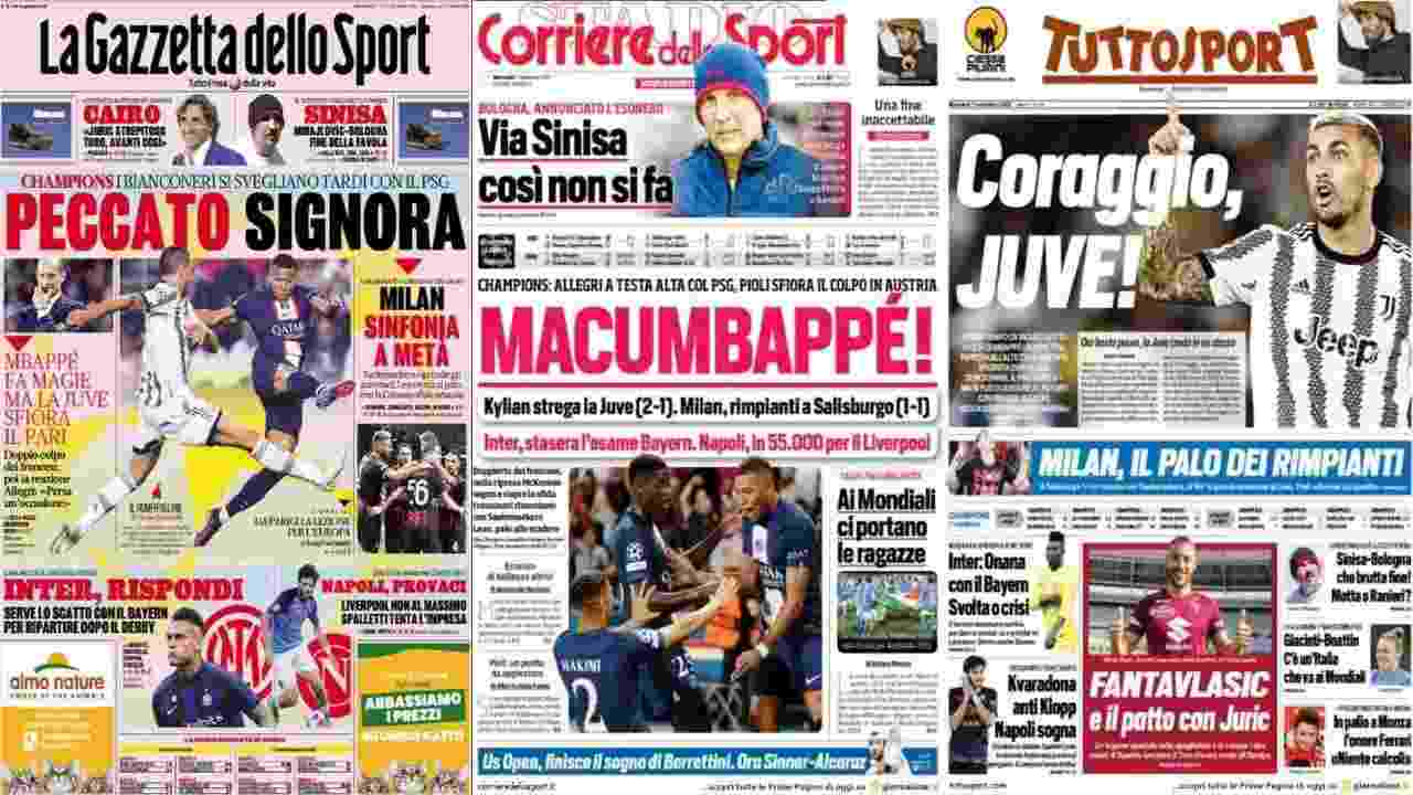 Le prime pagine di Gazzetta, Corriere e Tuttosport