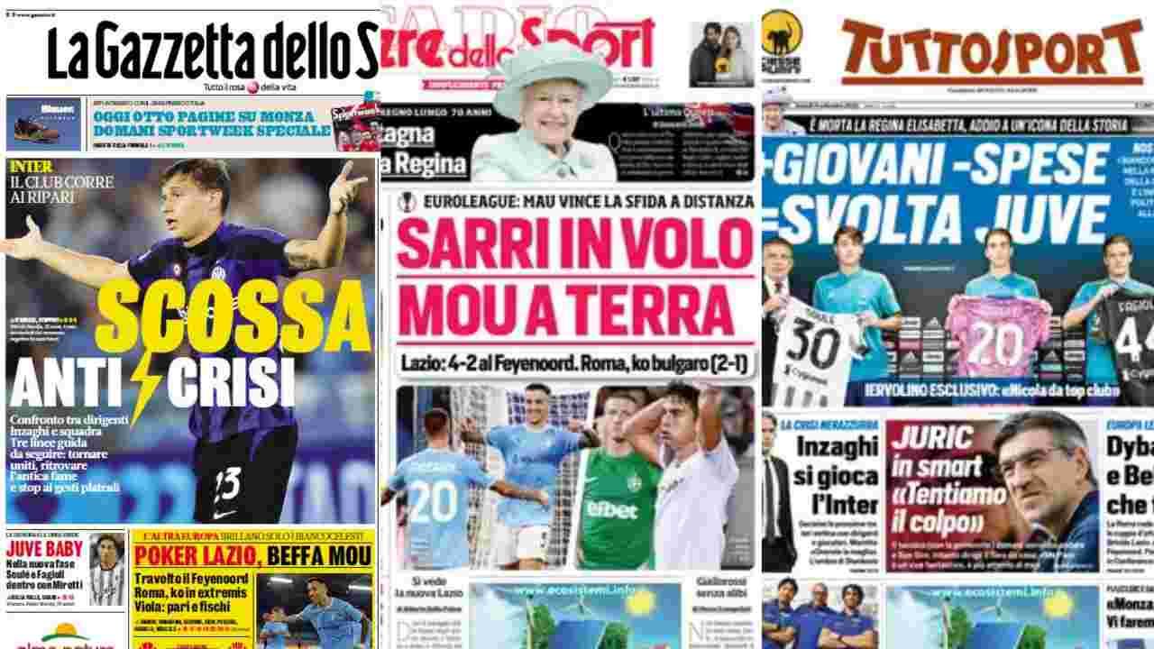 Le prime pagine di Gazzetta, Corriere e Tuttosport