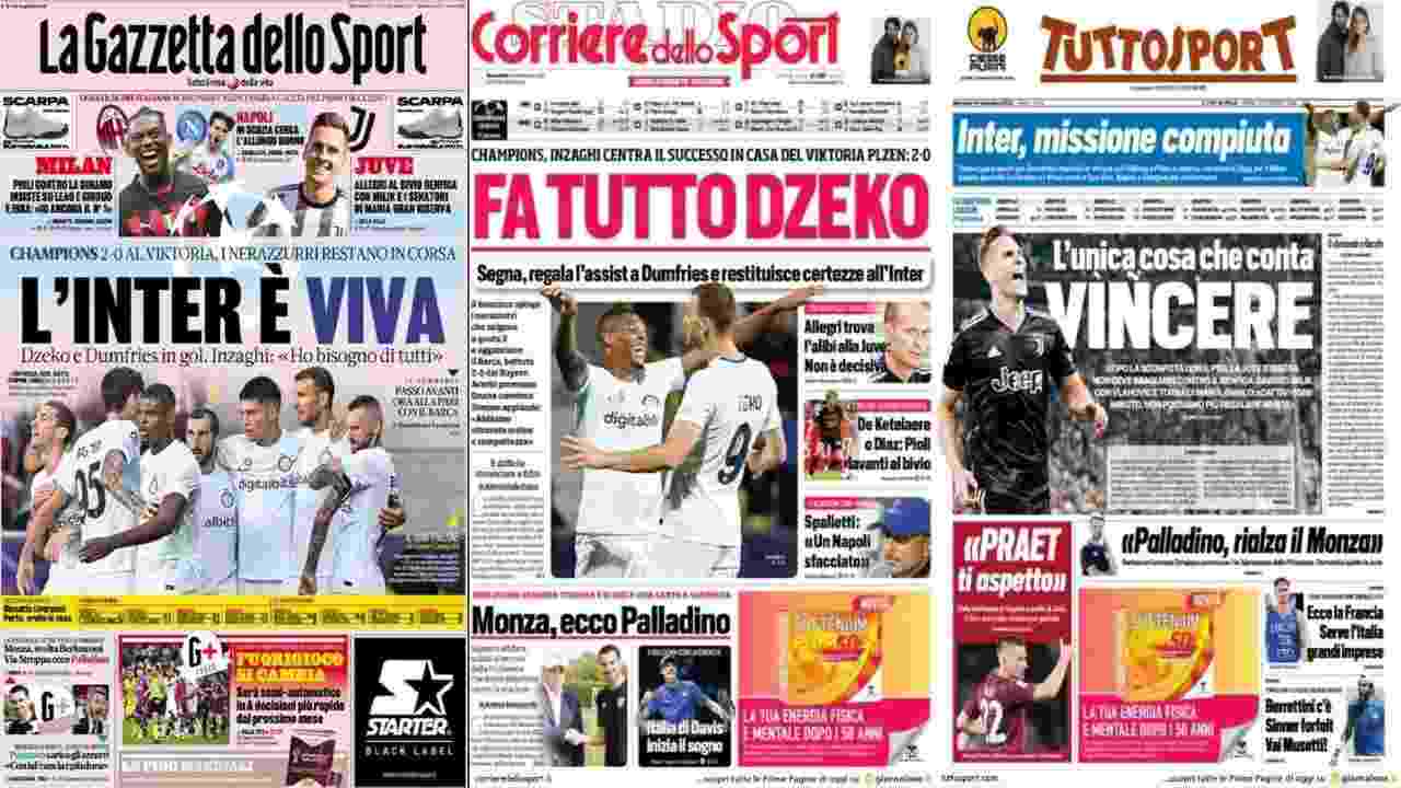 Le prime pagine di Gazzetta, Corriere e Tuttosport