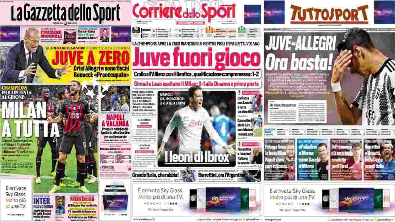 Le prime pagine di Gazzetta, Corriere e Tuttosport