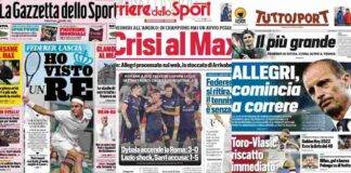Le prime pagine di Gazzetta, Corriere e Tuttosport