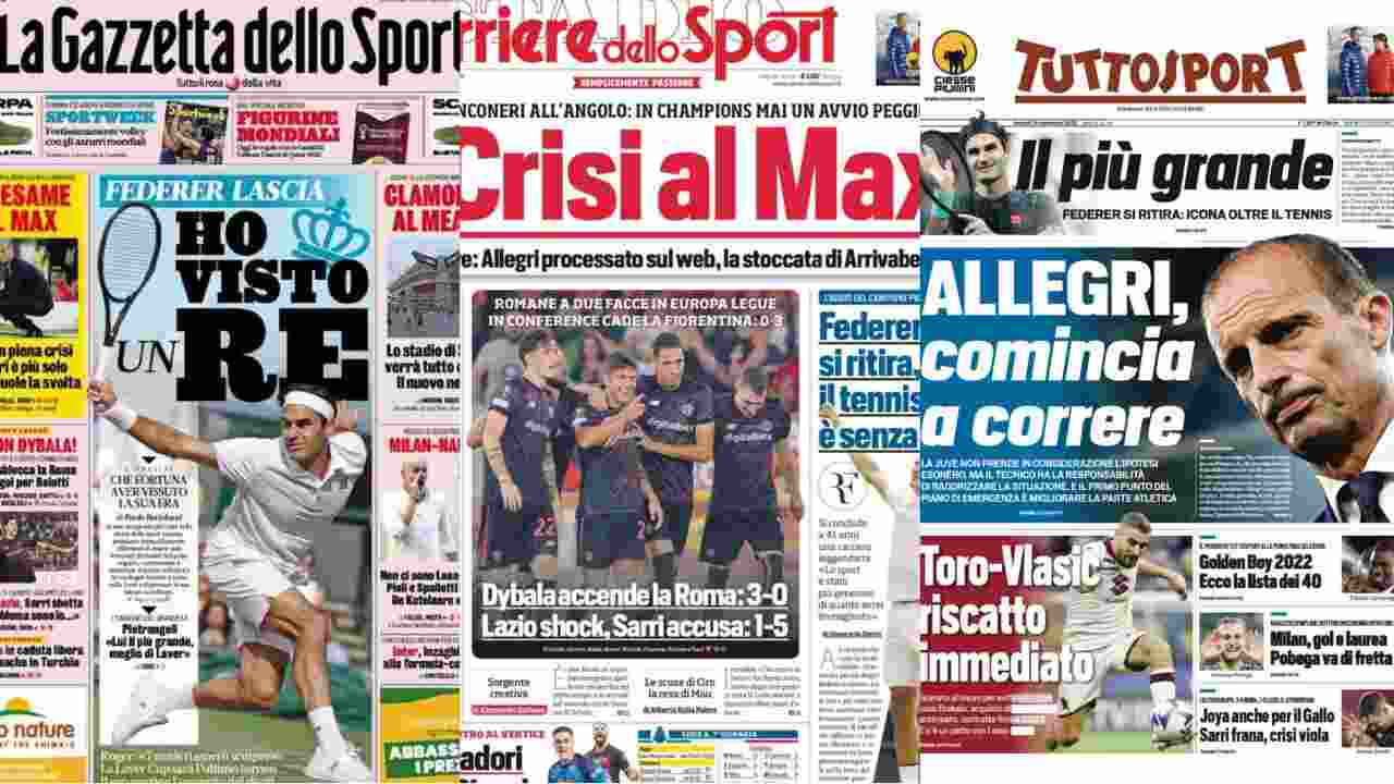 Le prime pagine di Gazzetta, Corriere e Tuttosport