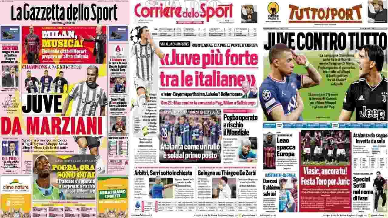 Le prime pagine di Gazzetta, Corriere e Tuttosport