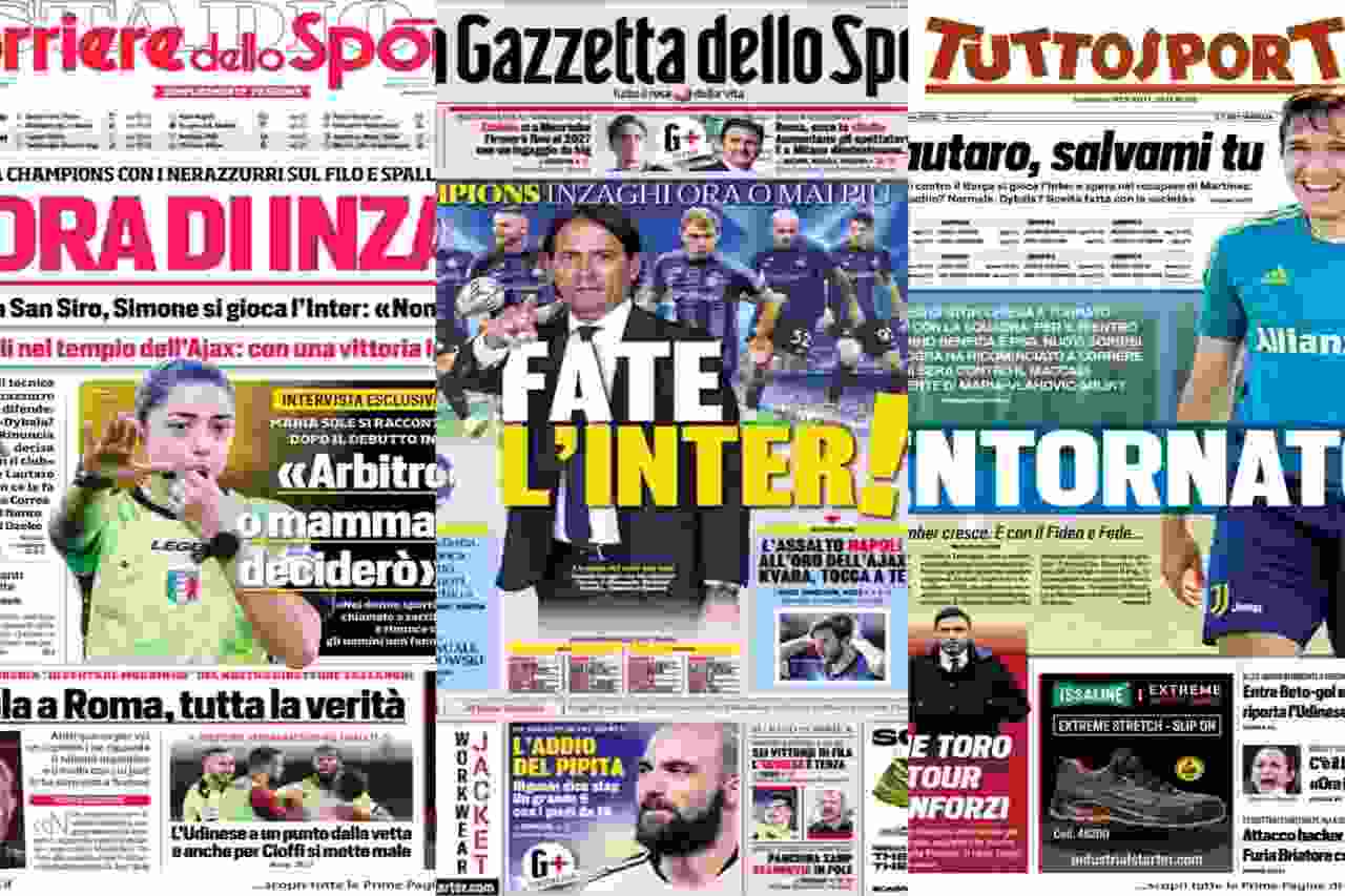 Gazzetta, Corriere, Tuttosport: i titoli sull'Inter