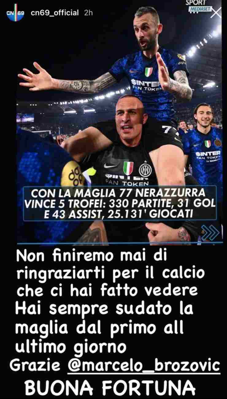 La Nord ringrazia Brozovic sui propri canali social