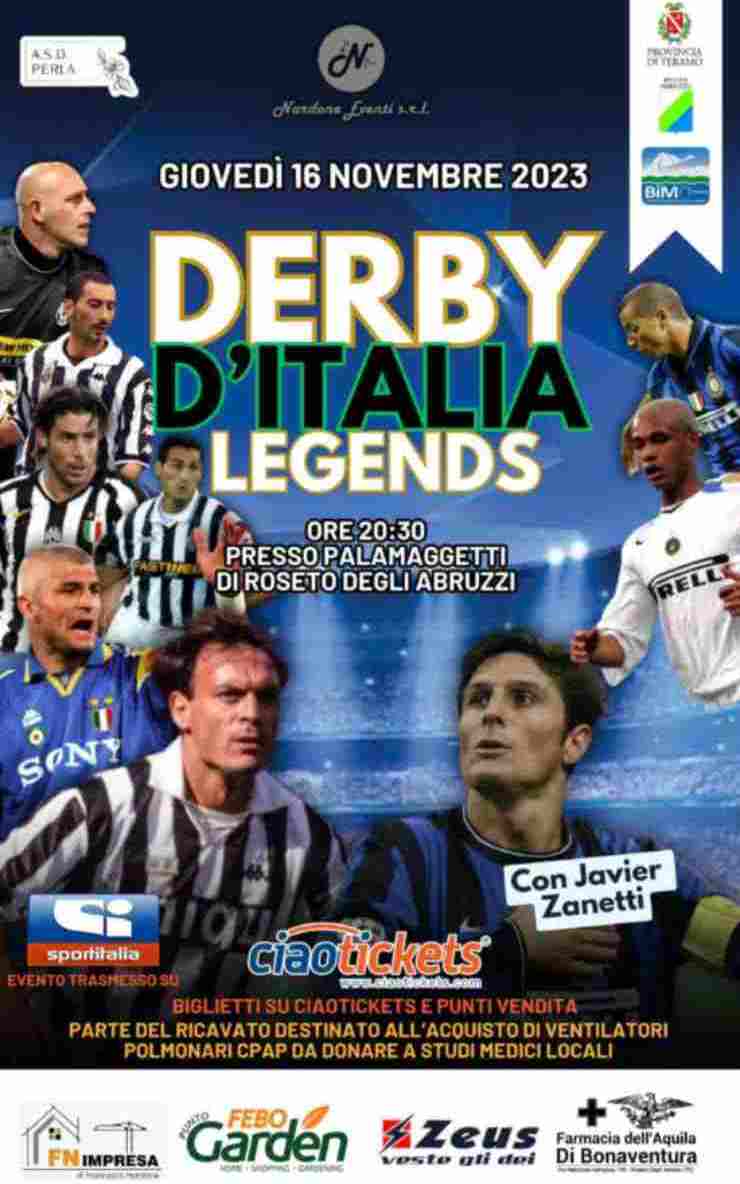 In programma il 16 novembre il derby d'Italia delle leggende, evento benefico