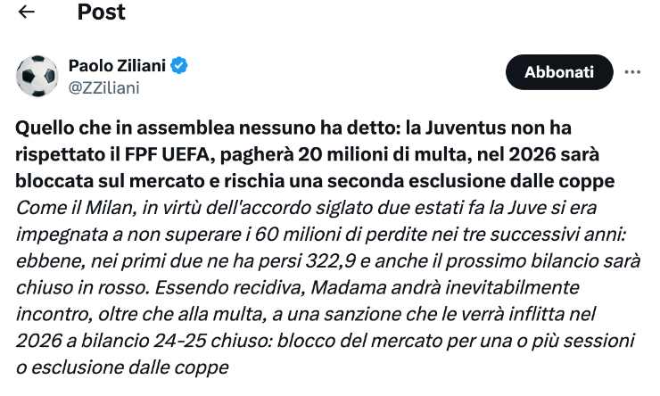 Post Ziliani Juventus