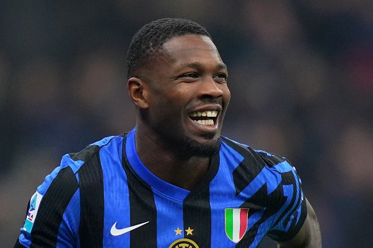 L'esultanza di Marcus Thuram, attaccante dell'Inter