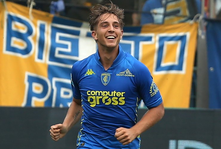 L'esultanza di Jacopo Fazzini con la maglia dell'Empoli