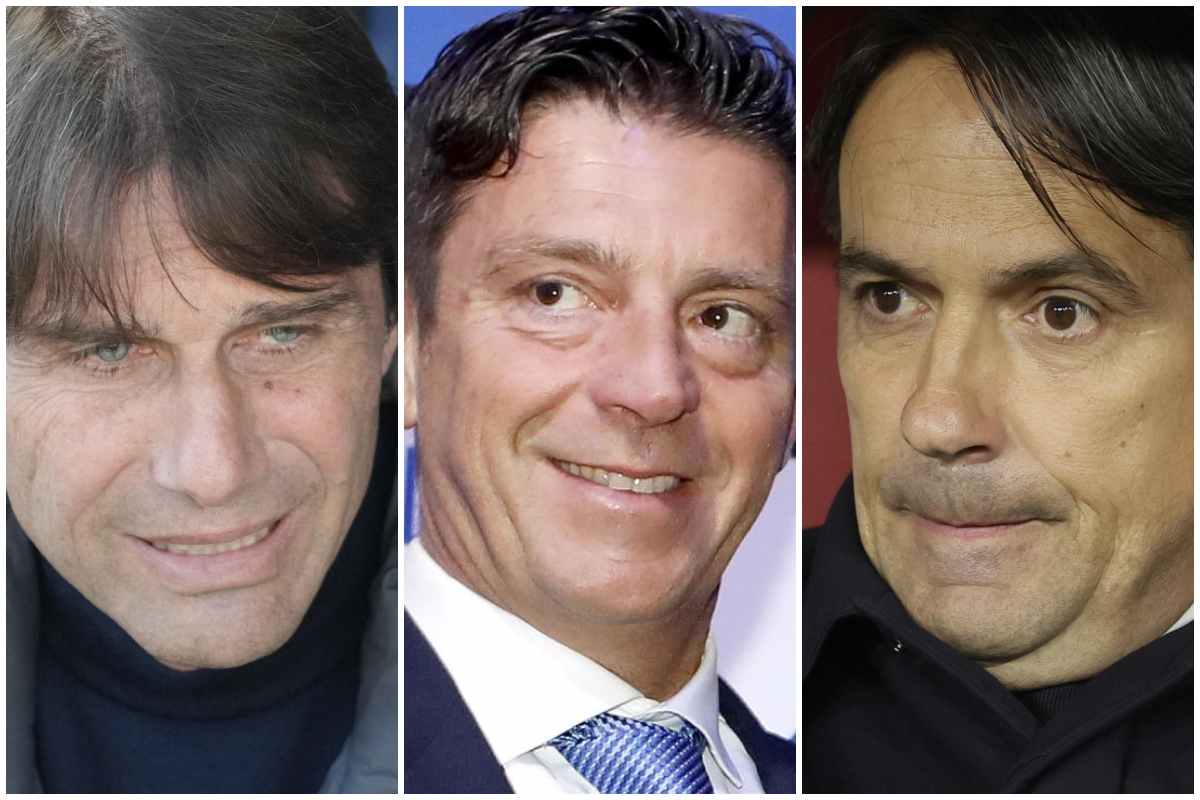 Conte, allenatore del Napoli, con Rocchi, designatore arbitrale, e Inzaghi, coach dell'Inter