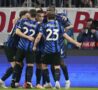 L'esultanza dei giocatori dell'Inter dopo il gol al Bayern
