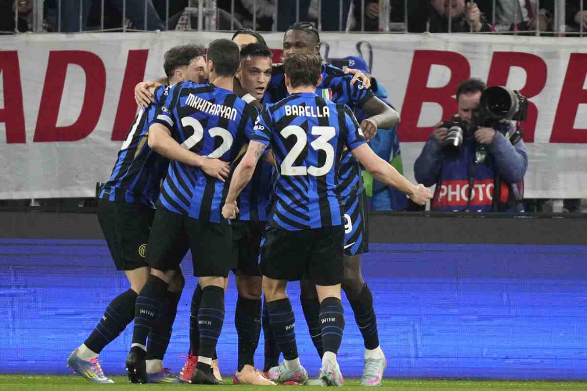 L'esultanza dei giocatori dell'Inter dopo il gol al Bayern