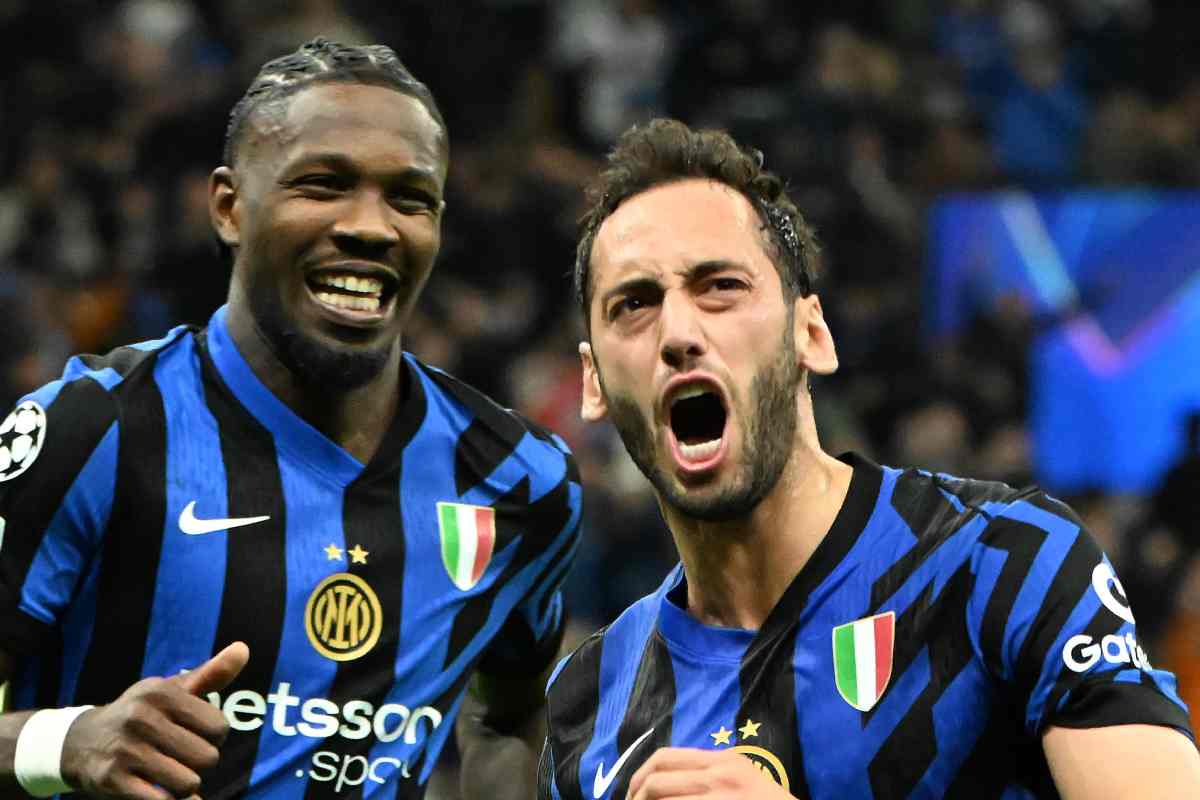 Thuram e Calhanoglu in Inter-Barcellona