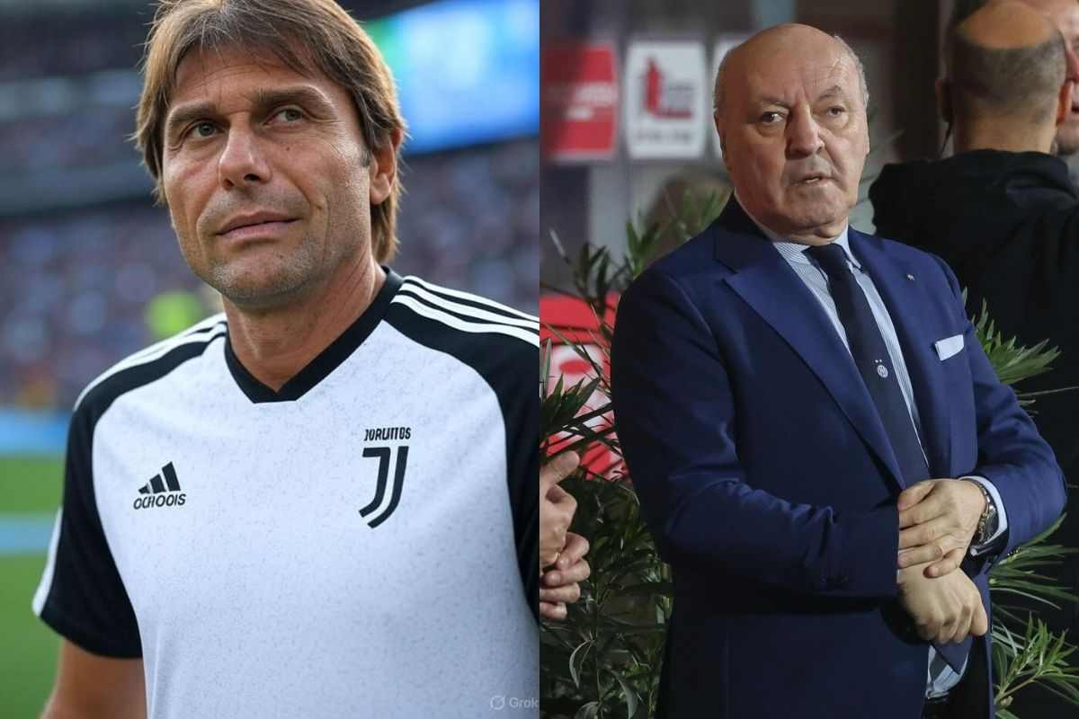 Conte con maglia Juve e Beppe Marotta