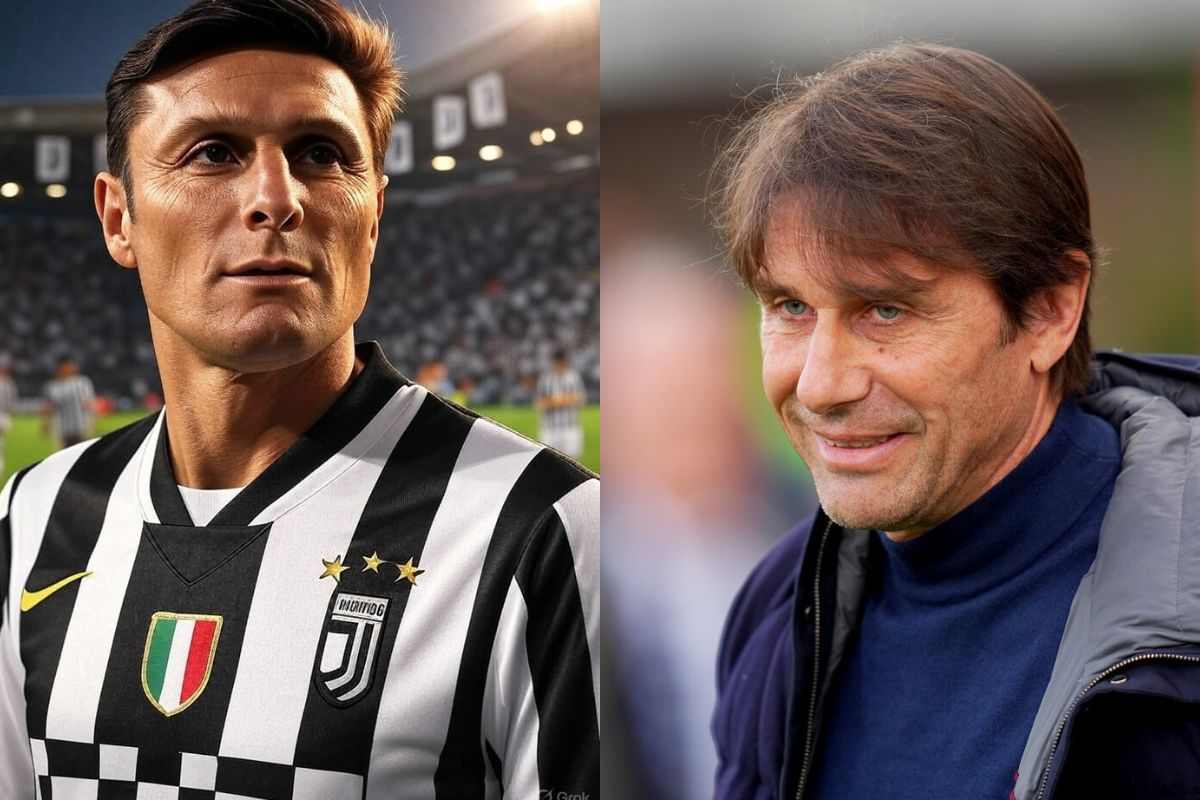 Zanetti con la maglia della Juve, Conte di fianco