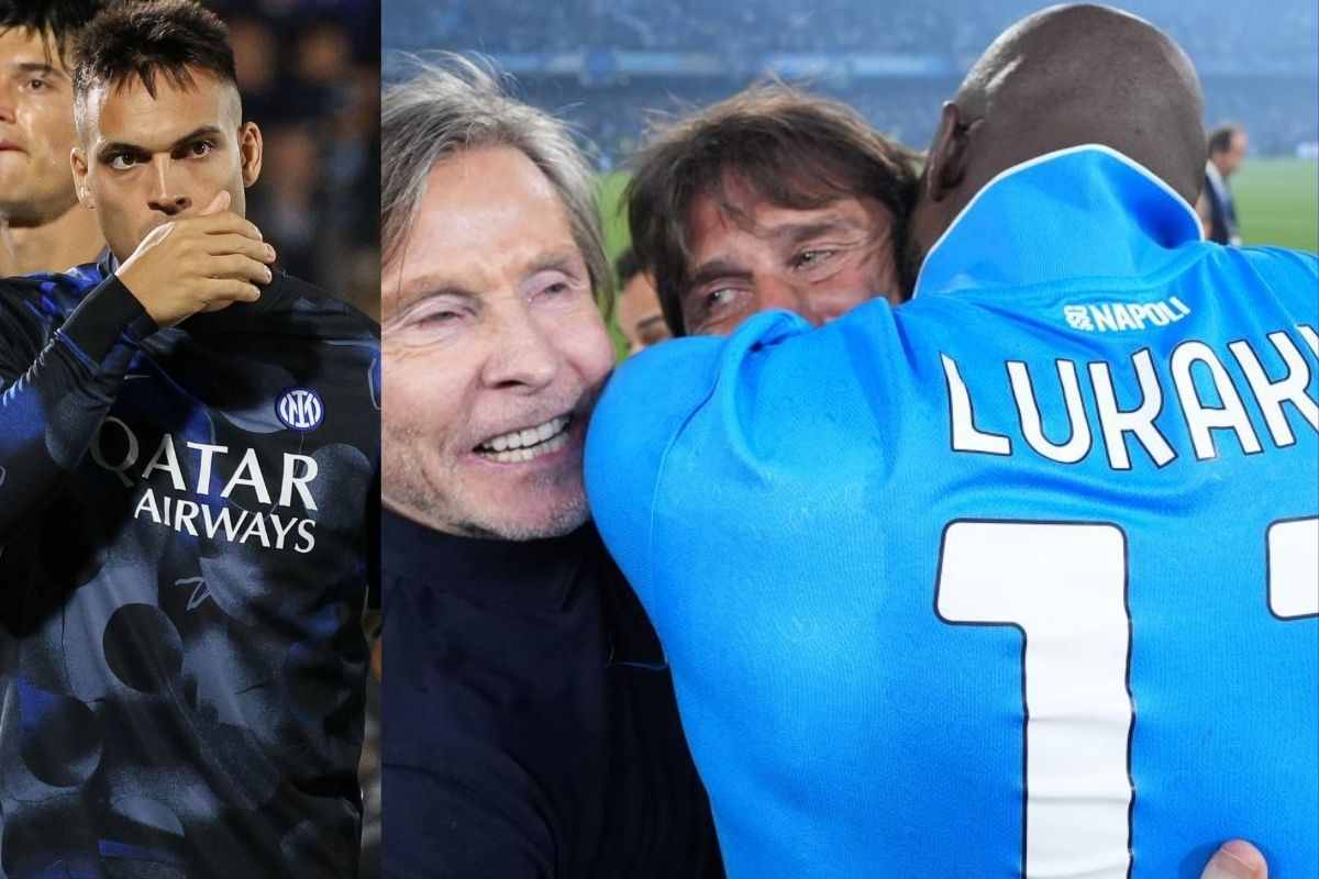 Lautaro al termine di Como-Inter, Conte e Lukaku festeggiano lo Scudetto