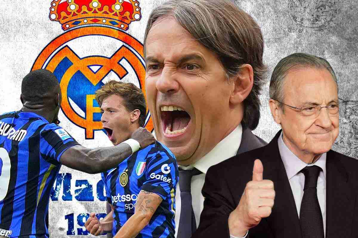 Barella Thuram Inzaghi Florentino Perez sfondo Real Madrid