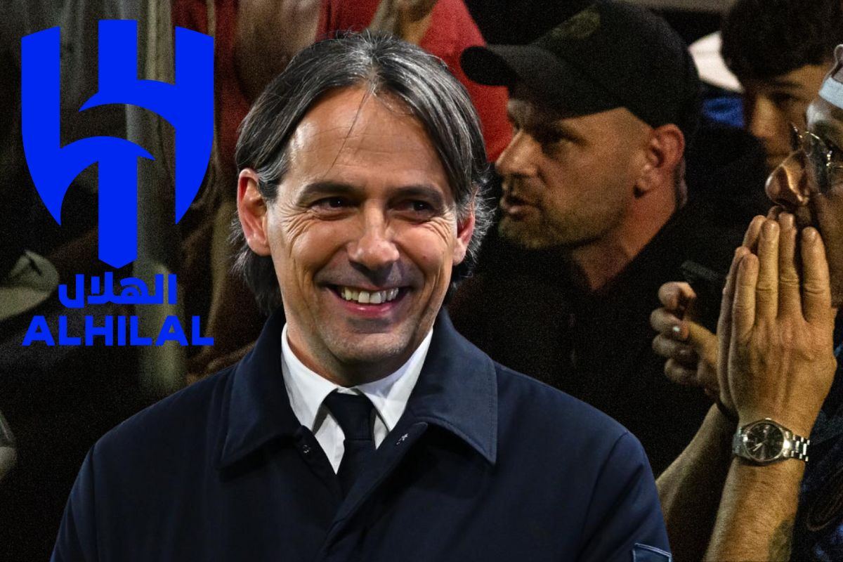 Inzaghi, tifosi Inter e logo Al-Hilal