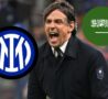 Copertina Inzaghi, logo Inter e bandiera Arabia