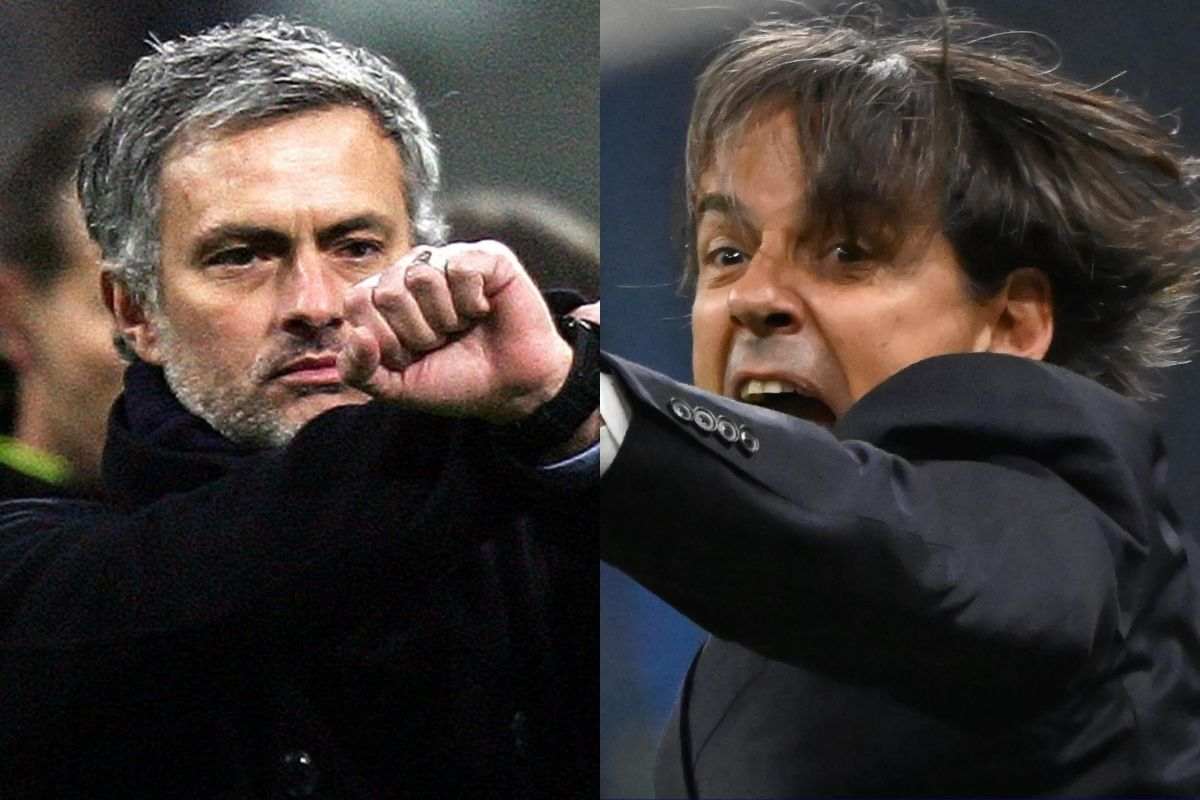 Inzaghi e Mourinho che fa le manette nel febbraio 2010
