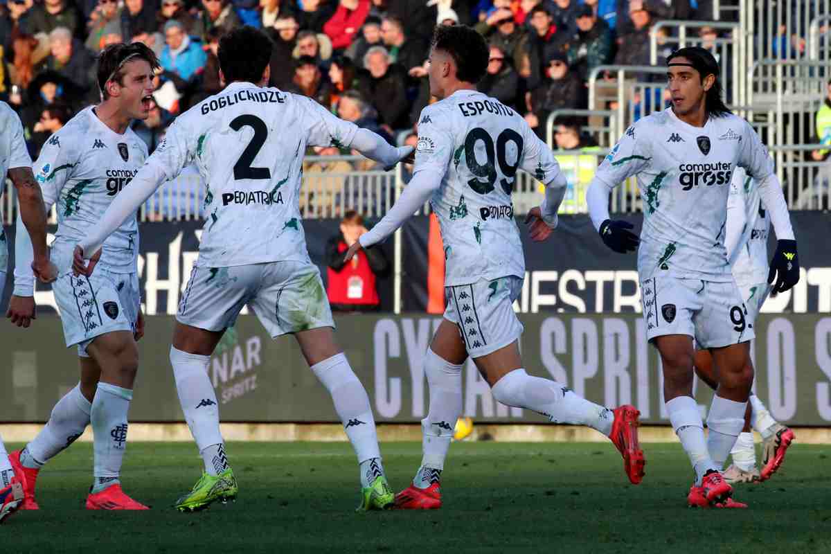 Sebastiano Esposito con altri giocatori dell'Empoli