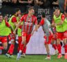 L'esultanza della Cremonese nel match con lo Spezia