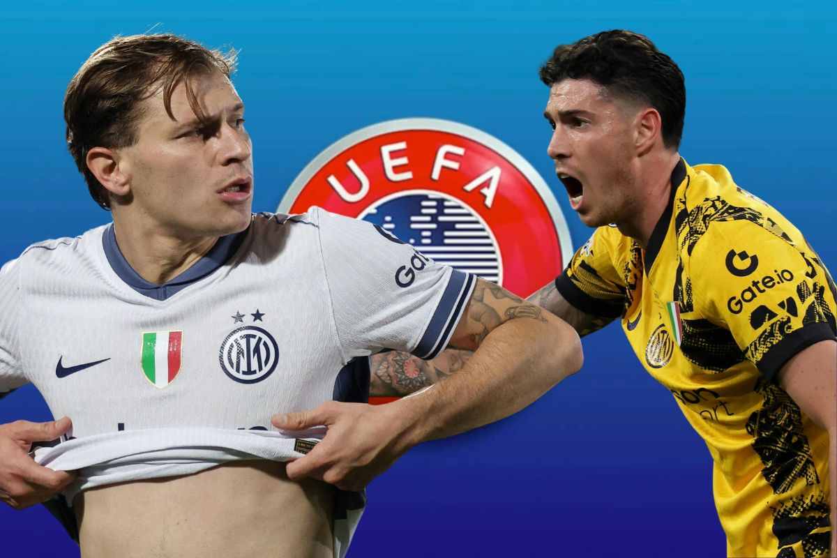 Barella, Bastoni e logo Uefa