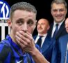 Frattesi coi loghi di Inter e Juve: Comolli e Marotta-Ausilio