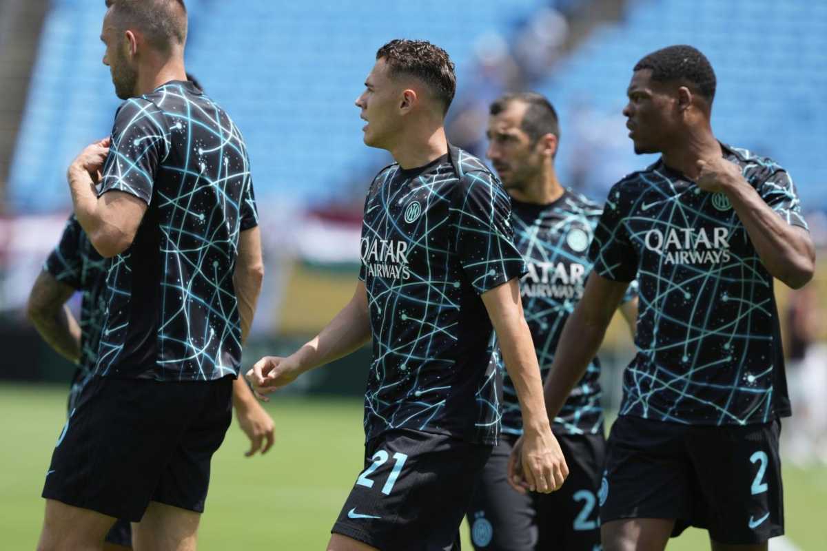 I giocatori dell'Inter prima di una partita al Mondiale per Club