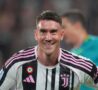 Vlahovic ride dopo un gol con la Juve