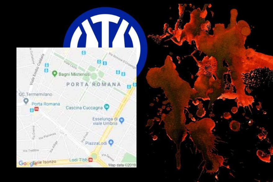 Copertina logo Inter sangue e cartina Milano