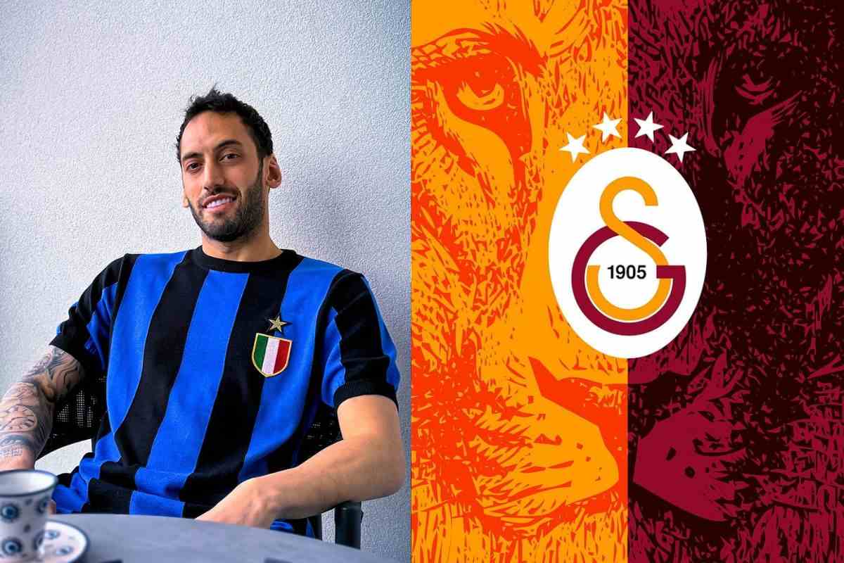 Calhanoglu con maglia Inter vintage e sfondo Galatasaray