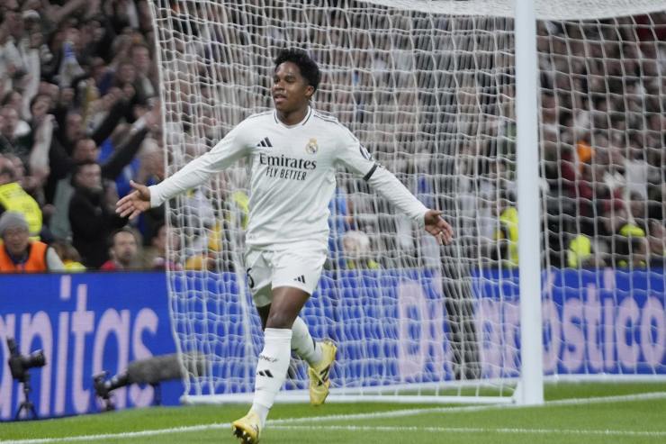 Endrick esulta dopo un gol col Real Madrid