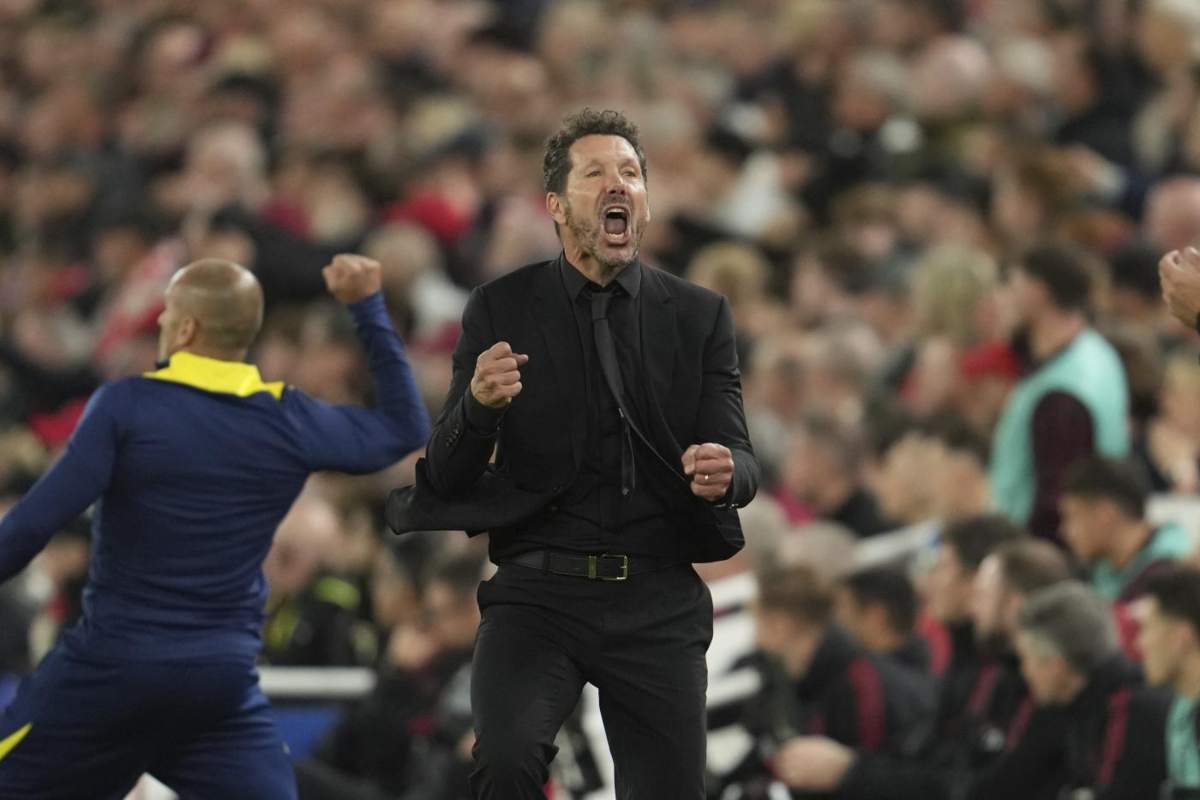 Simeone esulta dopo un gol dell'Atletico Madrid